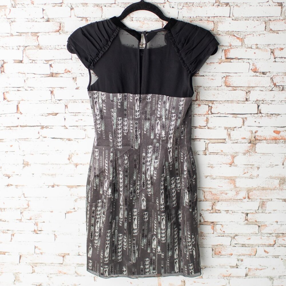 NEW Karen Millen Silk Gray Black Diamond Print Velvet Bow Cutout Mini Dress 4 - Picture 5 of 10